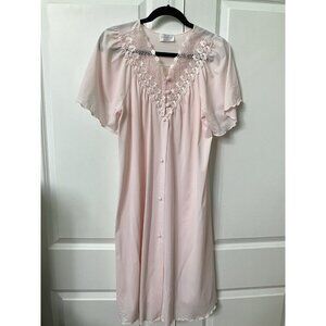 Vintage Shadowline Nightie Nightgown Robe Womens S Pink Lingerie Nylon 80s PJs